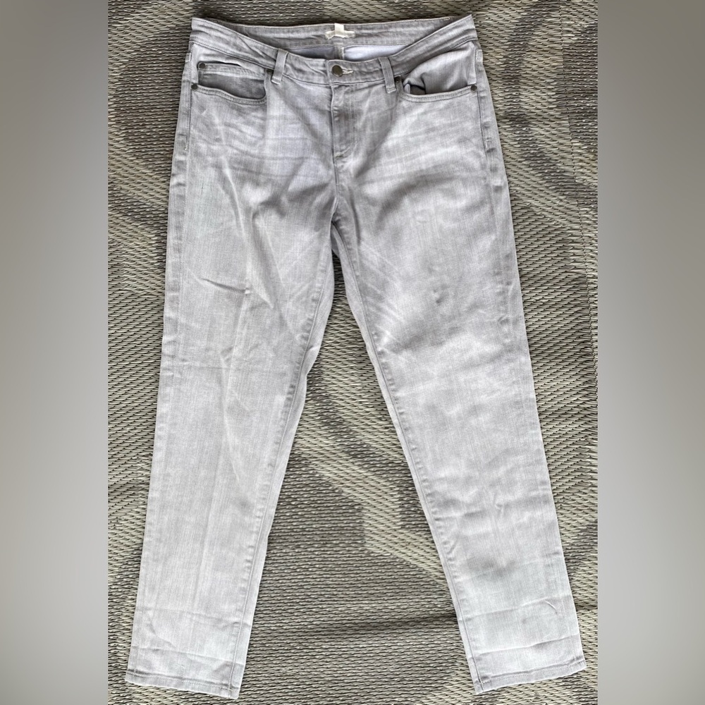 Eileen Fisher Straight Ankle Jeans Light Gray Stretch Organic Cotton Denim 8